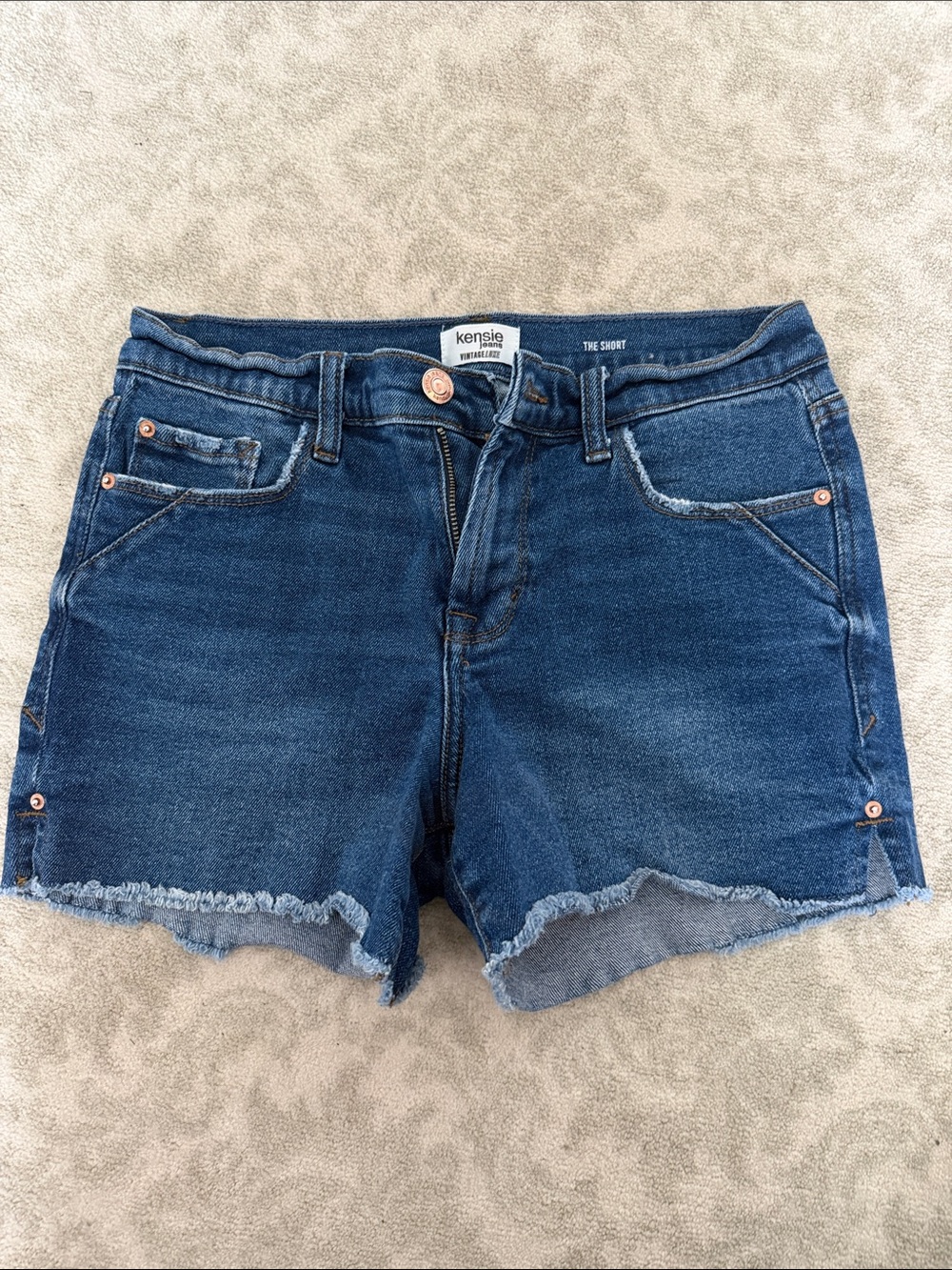 Kensie Navy Blue Denim Frayed Hem Jean Shorts